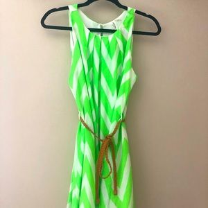 Neon green and white chevron dress